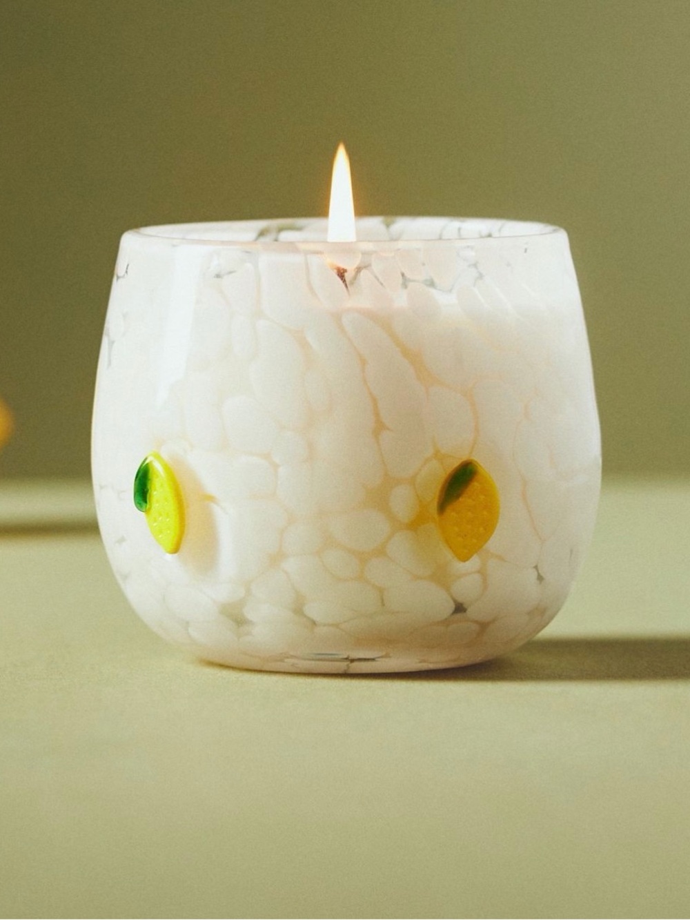 Anthropologie icon floral lemon blossom cheena glass candle, NEW!